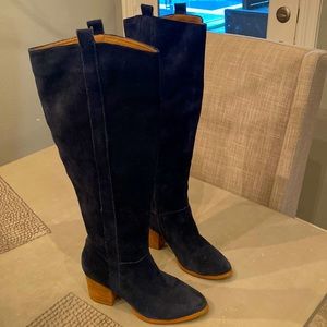 Atwell Navy Blue Oiled Suede Tall Heeled Boots.